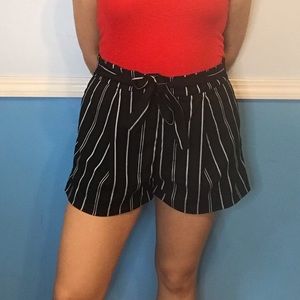 Black and white striped shorts